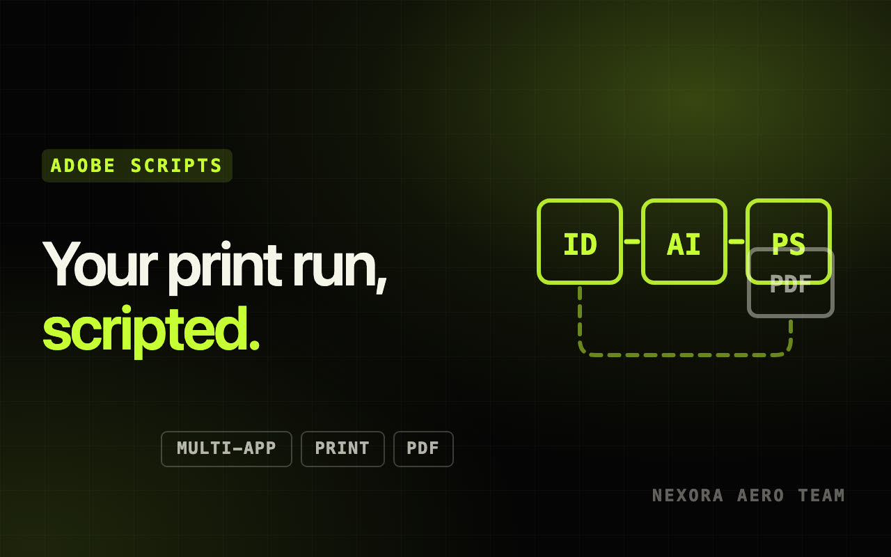 Automate your full Adobe print workflow (InDesign + Illustrator + PS) — Adobe Scripts service by the Nexora Aero Team